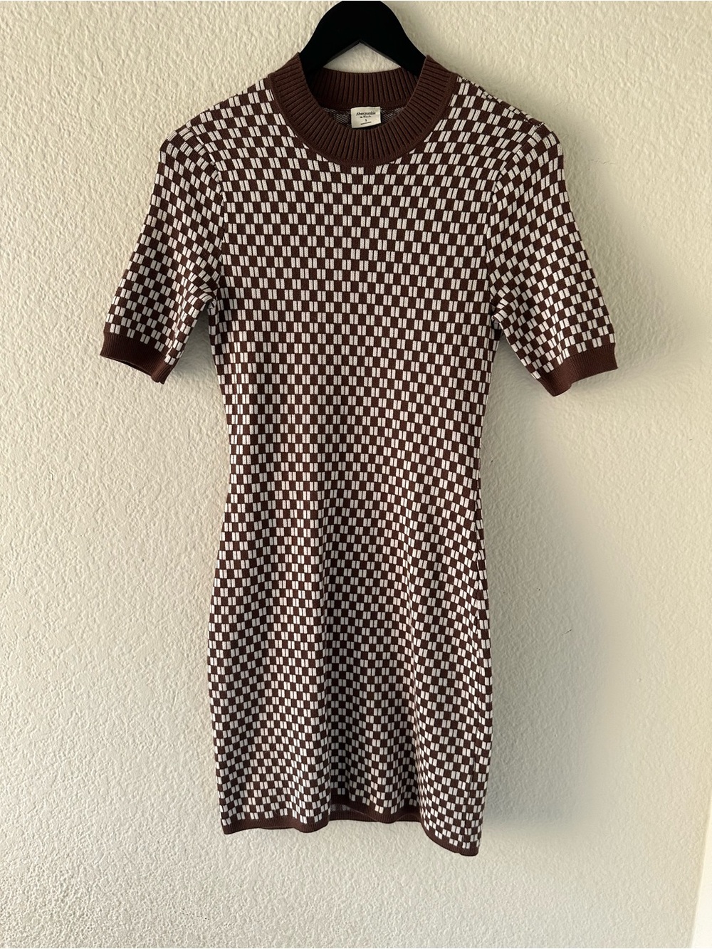 Abercrombie & Fitch Mock Neck Checkered Mini Sweater Dress